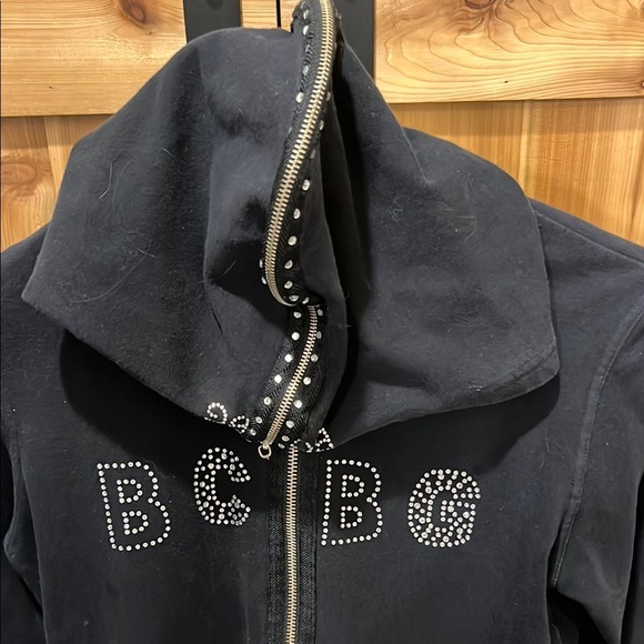 BCBG Black Zip-Up Hoodie with Silver Beaded Lettering - Picture 3 of 8